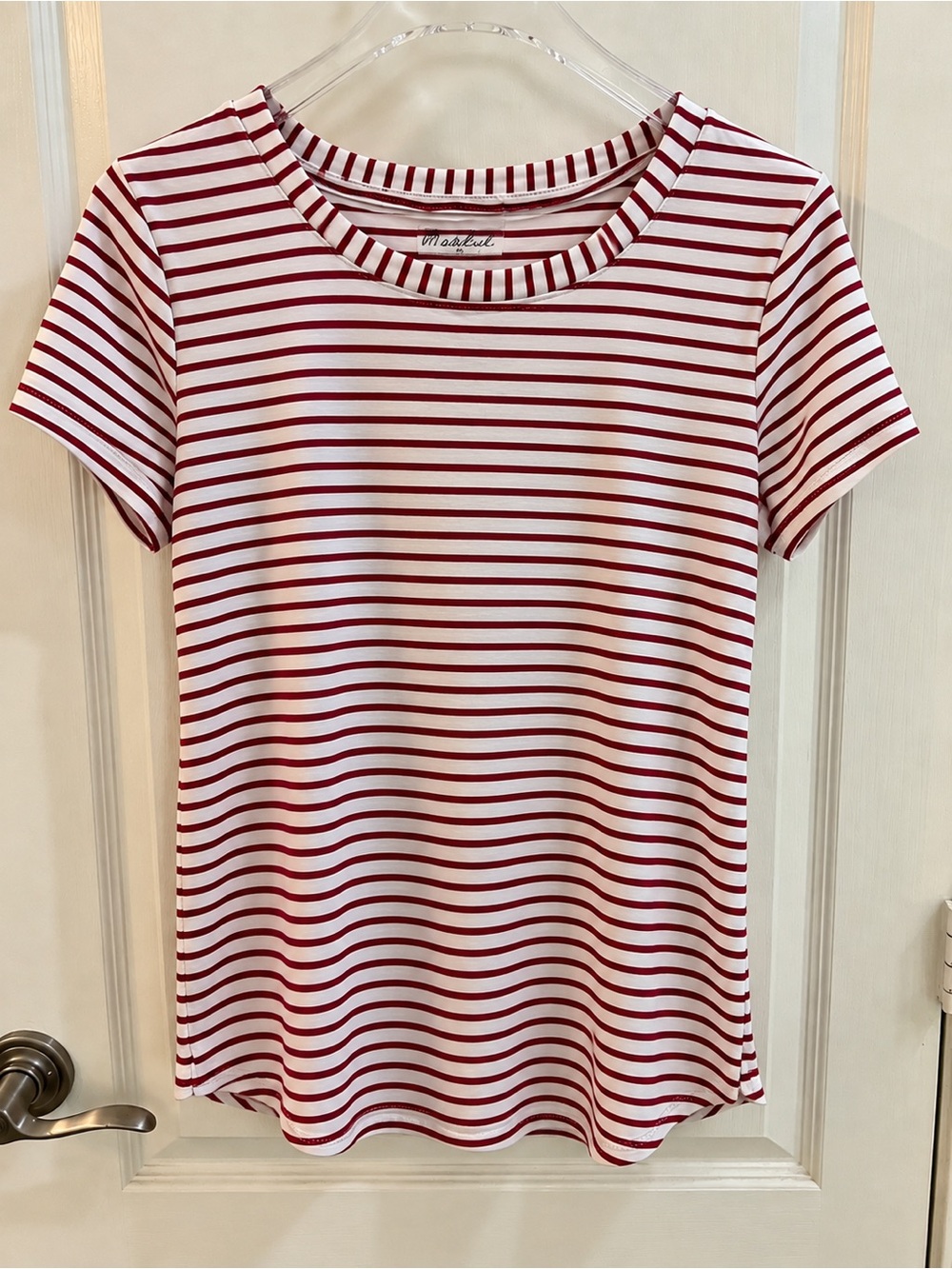 Marled Red and White Short-Sleeve Striped Tee